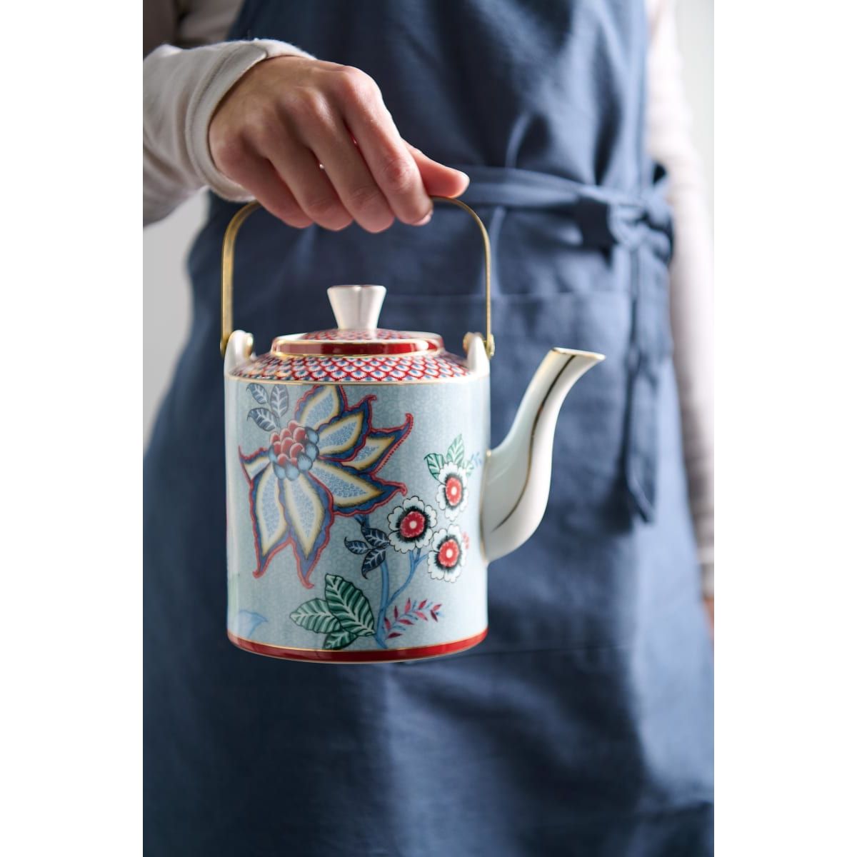 Giftset Teapot Oriental Flower Festival Blue 1 ltr