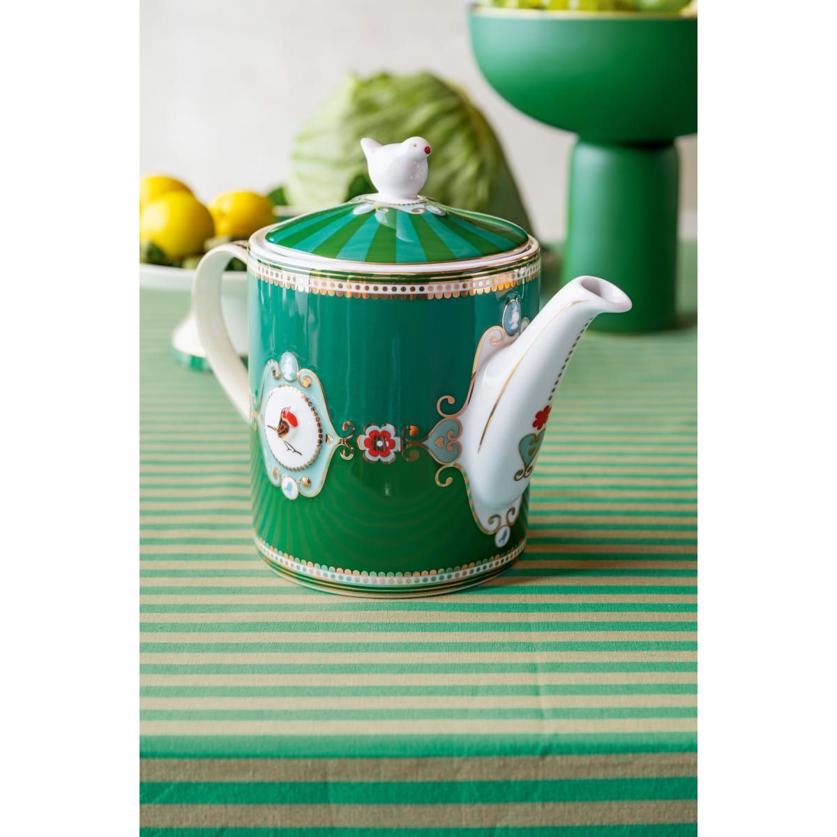 Teapot Love Birds Medallion Emerald-Green 1.3ltr