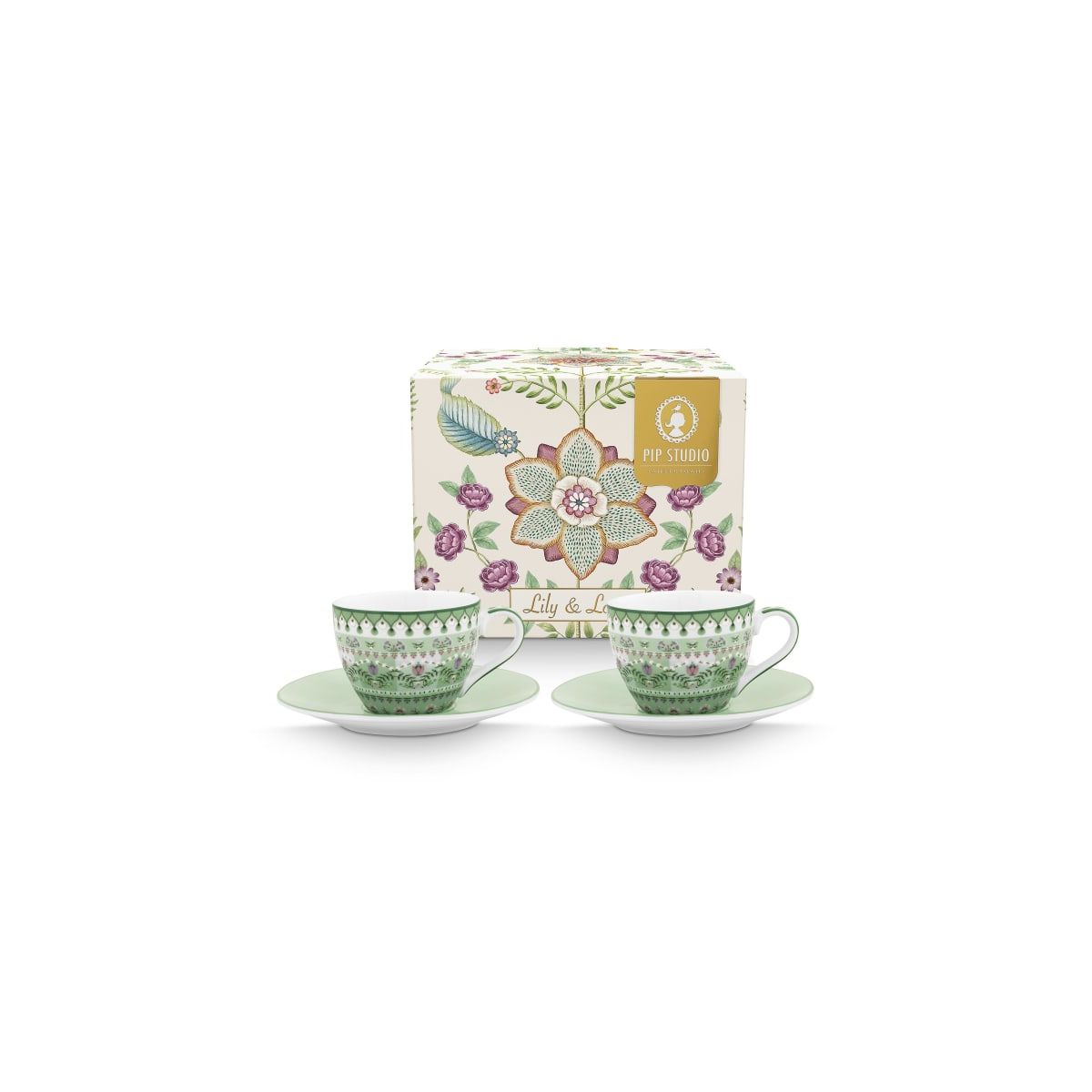 Pip Studio Set/2 Espresso Cups and Saucers Lily&Lotus Light Green 120ml