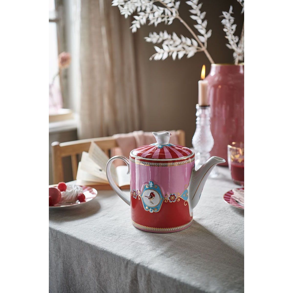 Teapot Love Birds Medallion Red-Pink 1.3ltr