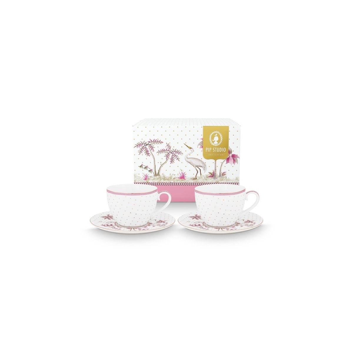 Pip Studio Set/2 Cups & Saucers Jolie Dots Gold Pink 280ml