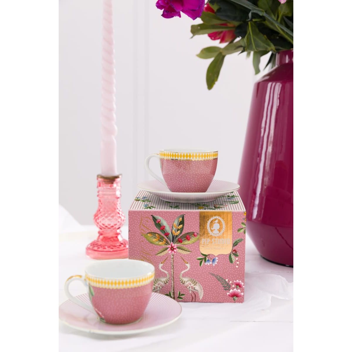 Set/2 Espresso Cups & Saucers La Majorelle Pink 120ml