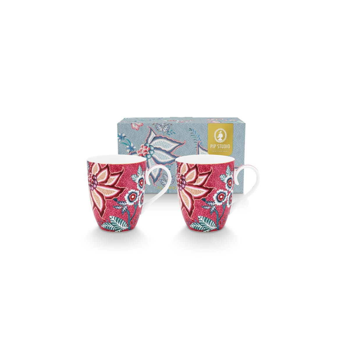 Set/2 Mugs Large Flower Festival Dark Pink 350ml