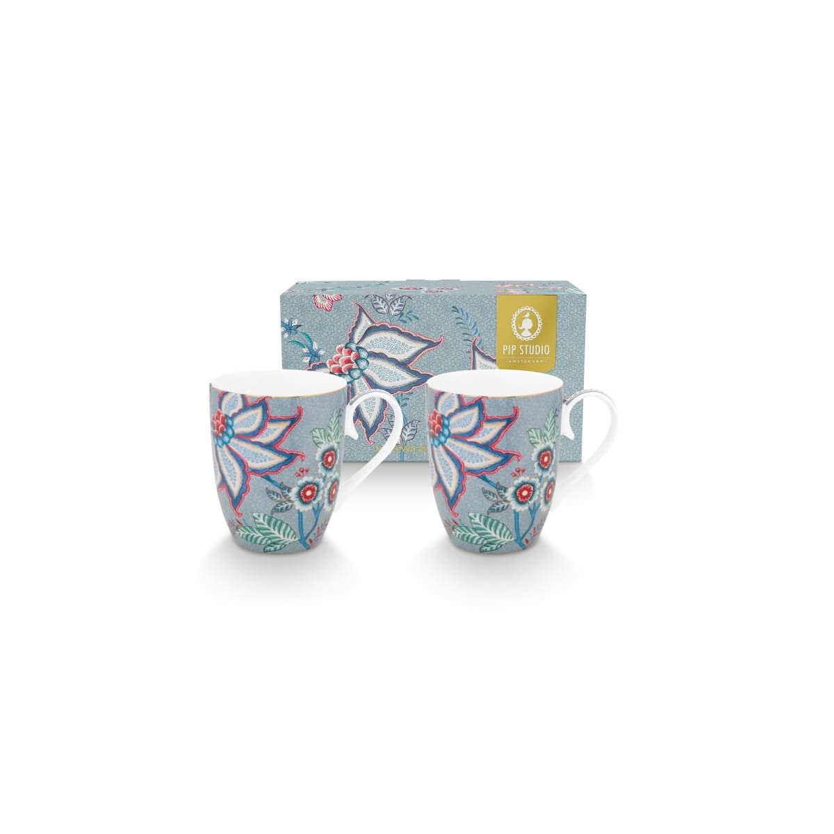 Set/2 Mugs Large Flower Festival Light Blue 350ml