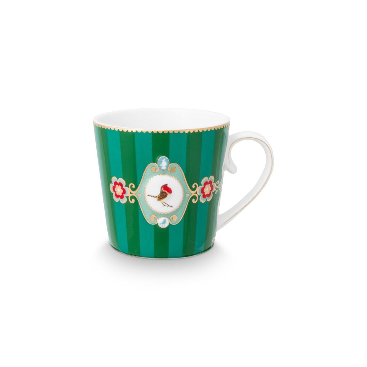 Mug Large Love Birds Medallion Stripes Emerald-Green 250ml