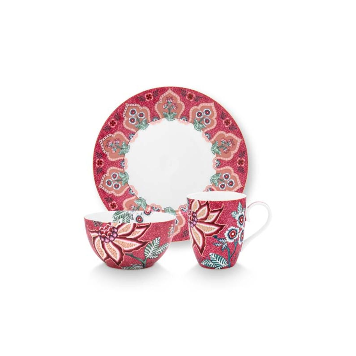 Set/3 Breakfast Set Flower Festival Dark Pink