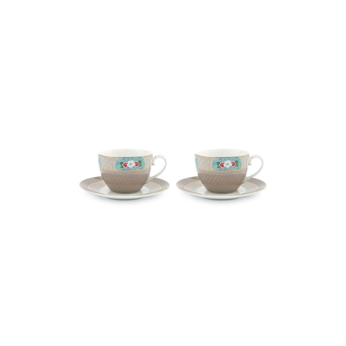 Set/2 Cups & Saucers Blushing Birds Khaki 280ml