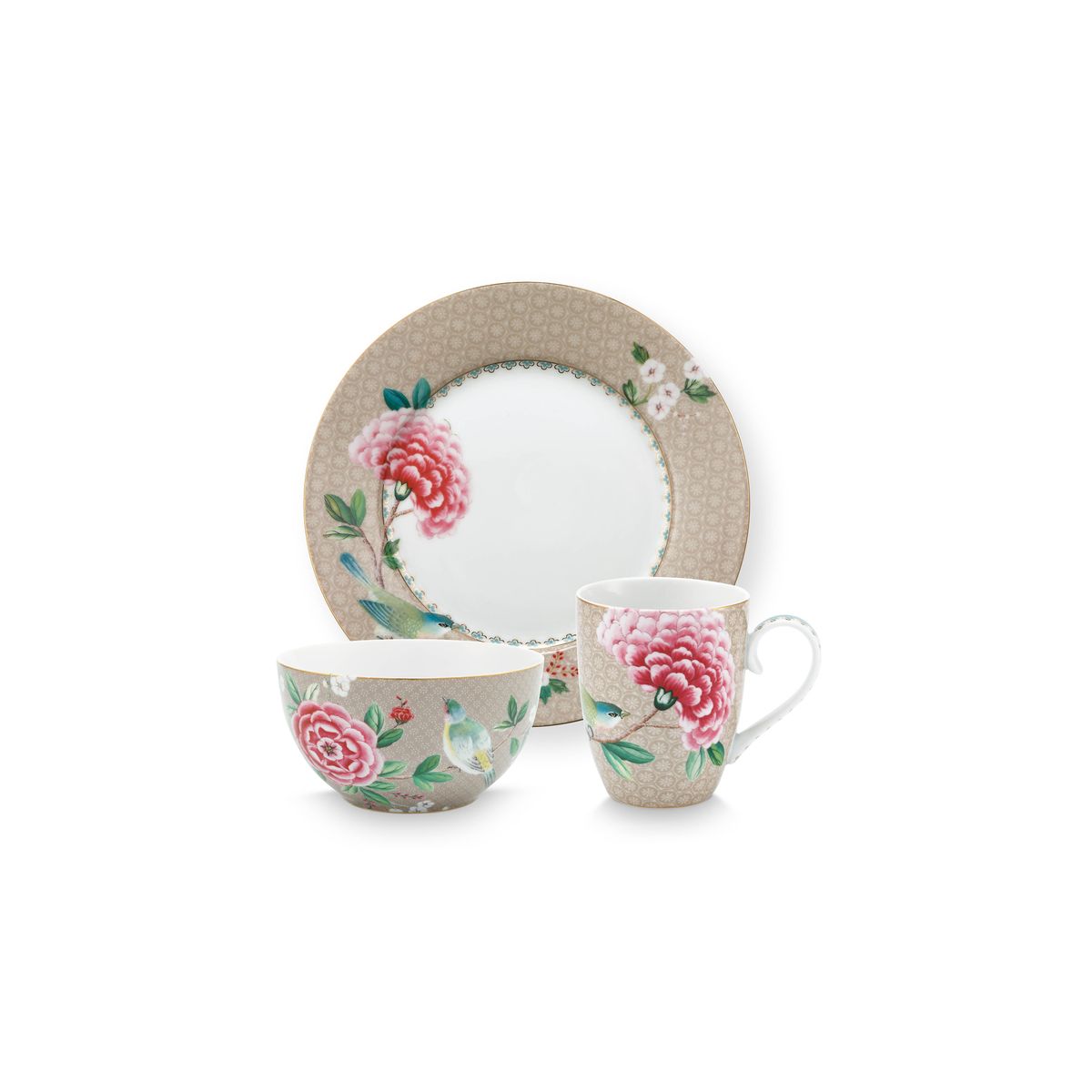 Set/3 Breakfast Set Blushing Birds Khaki