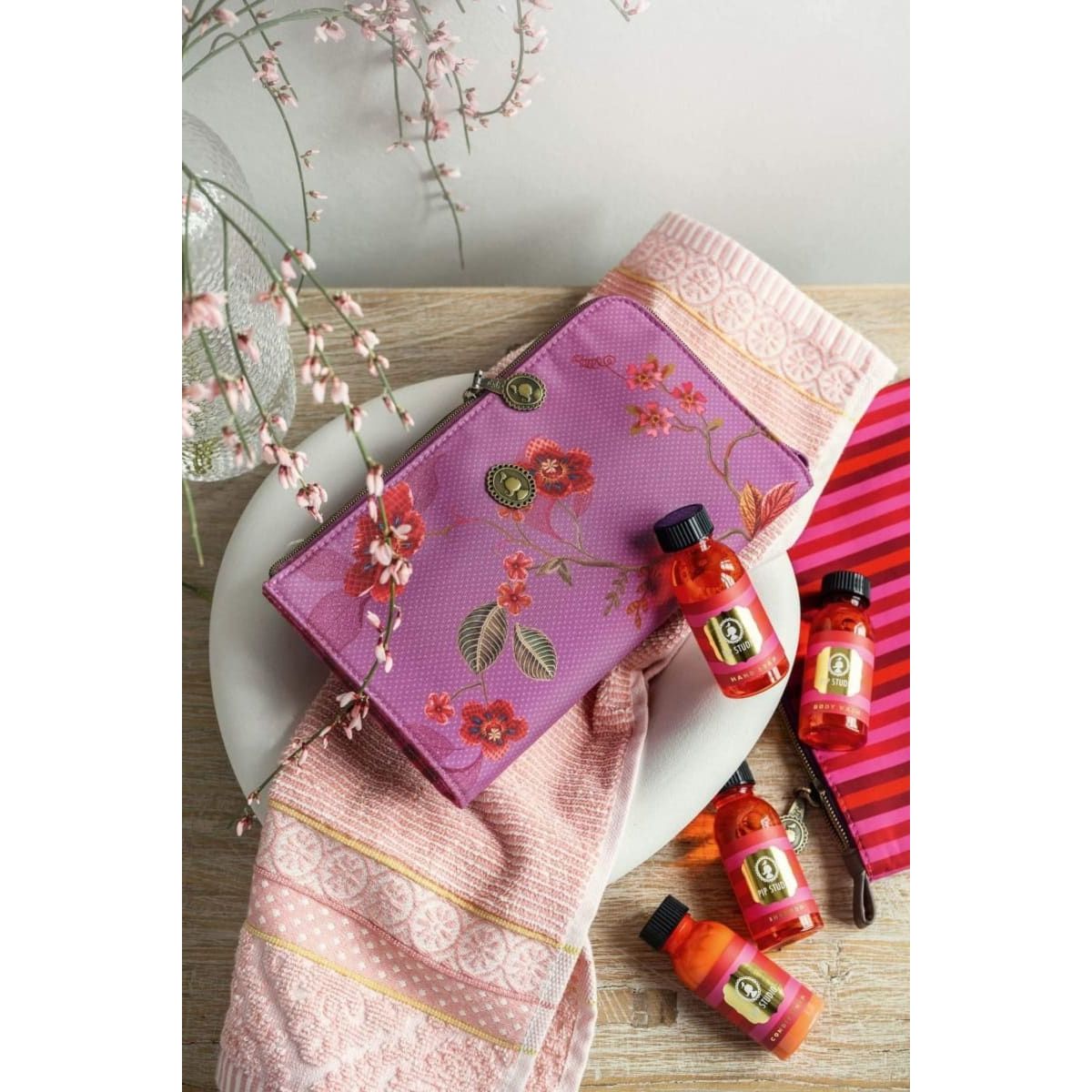 Cosmetic Zipper Pouch Kawai Flower Fuchsia 21x12.5cm