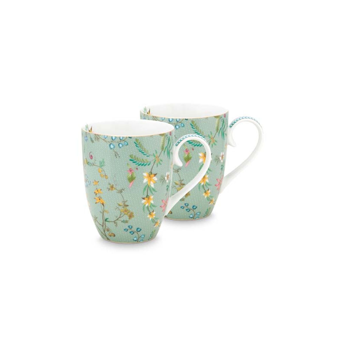 Set/2 Mugs Large Jolie Flowers Green 350ml