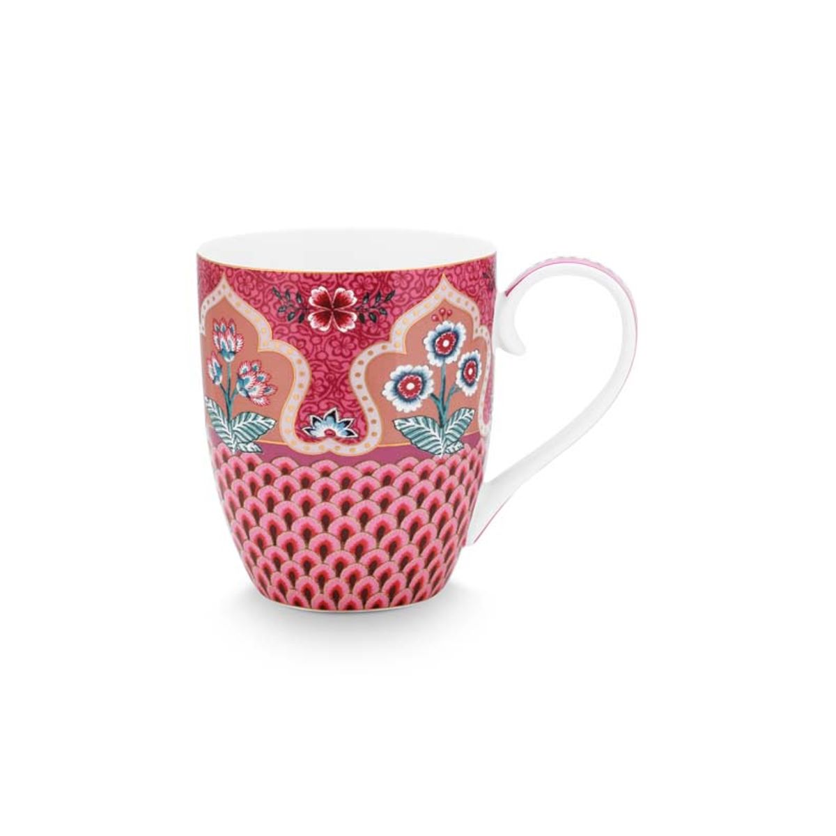 Mug XL Flower Festival Scallop Deco Dark Pink 450ml