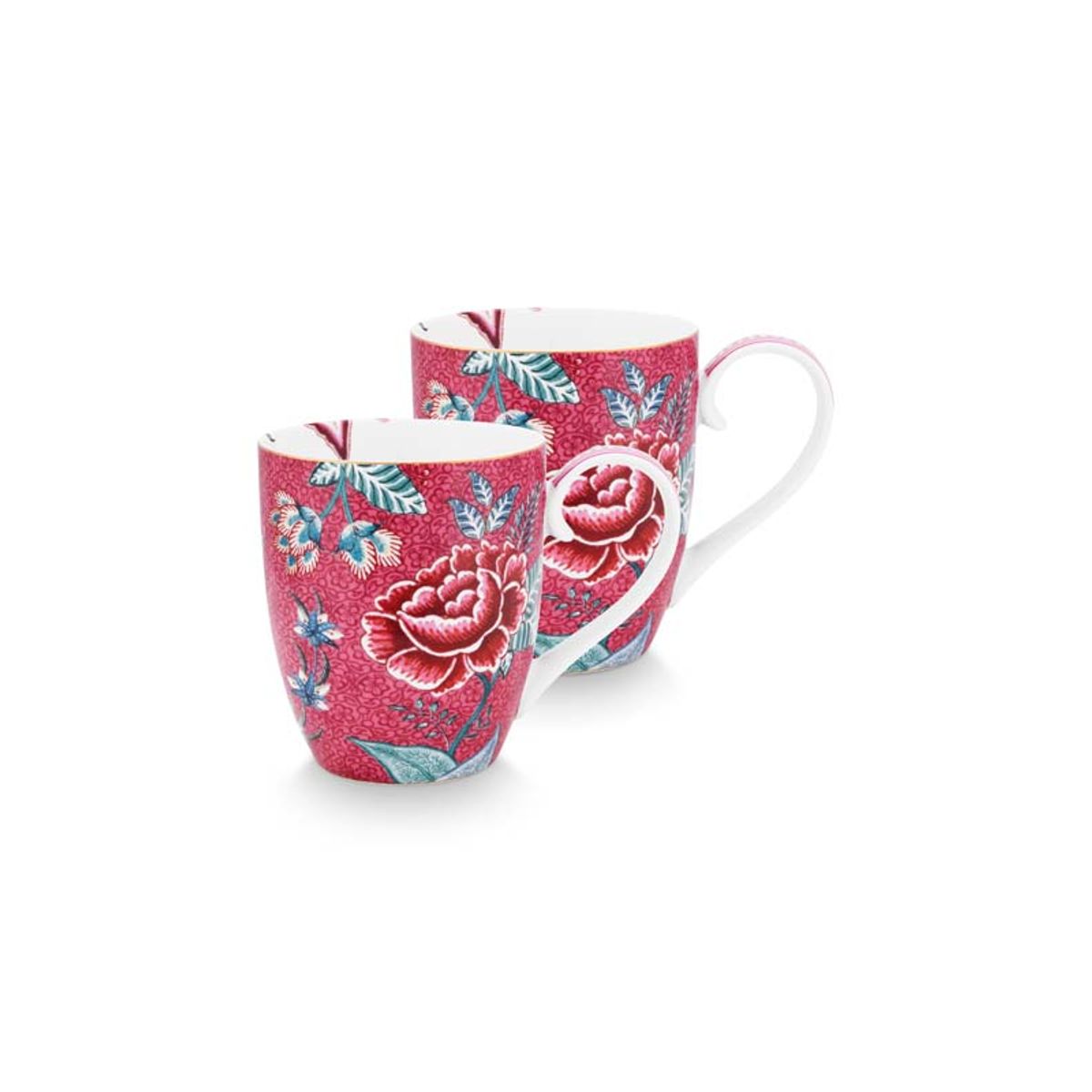 Set/2 Mugs XL Flower Festival Dark Pink 450ml