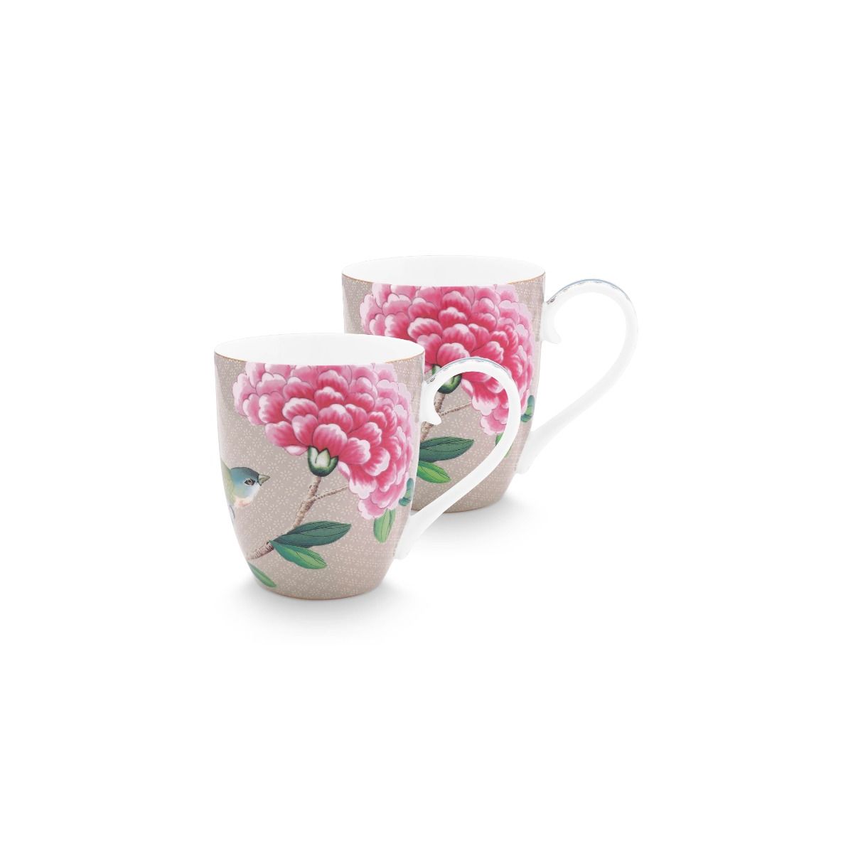 Set/2 Mugs XL Blushing Birds Khaki 450ml