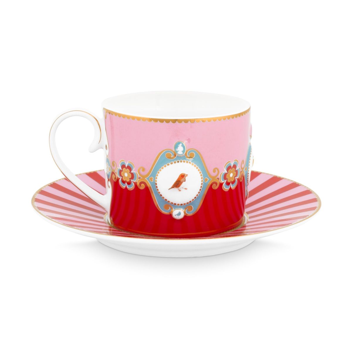 Cup & Saucer Love Birds Medallion Red-Pink 200ml