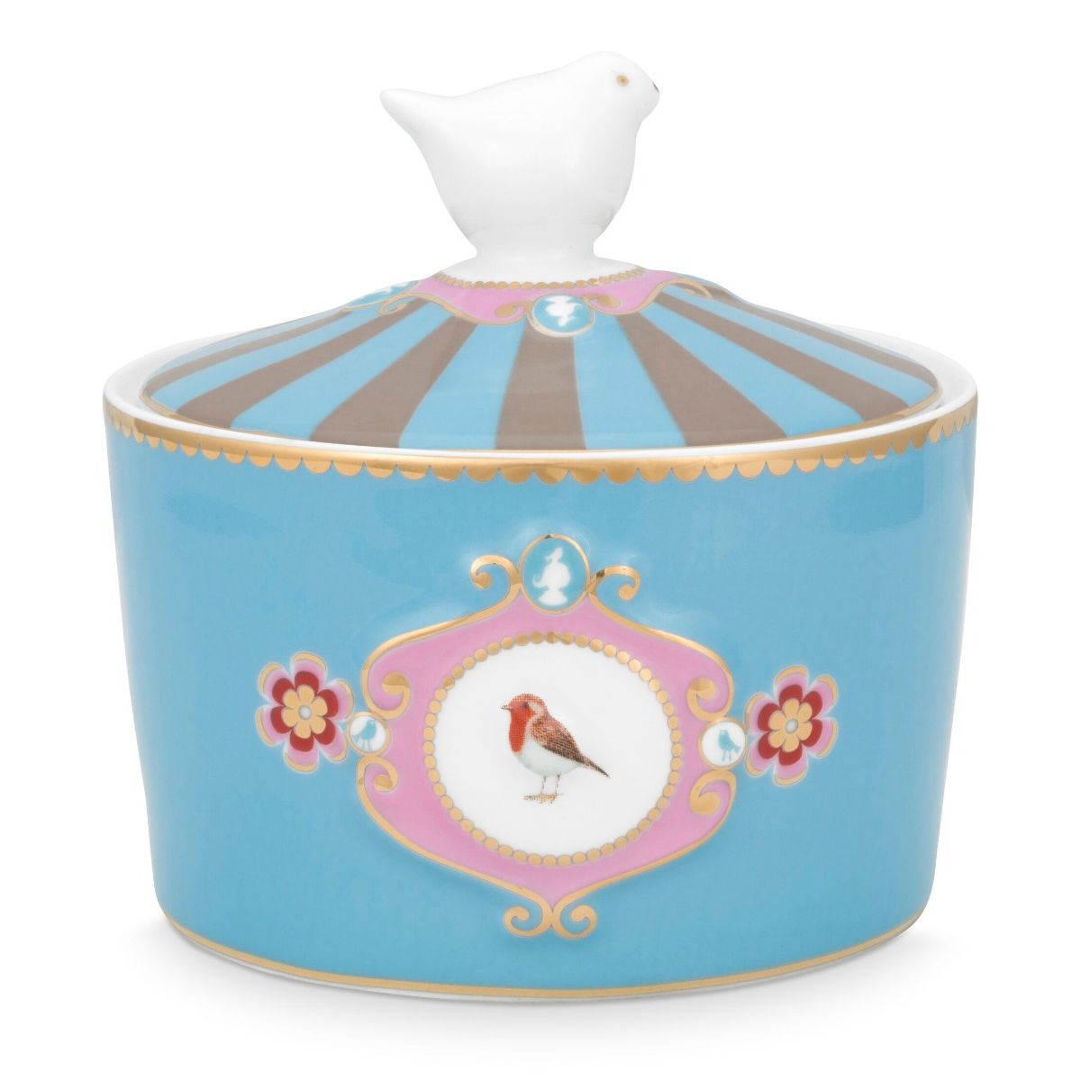 Pip Studio porcelæn Love Birds Medallion sukkerskål M/låg khaki/blå - 300 ml