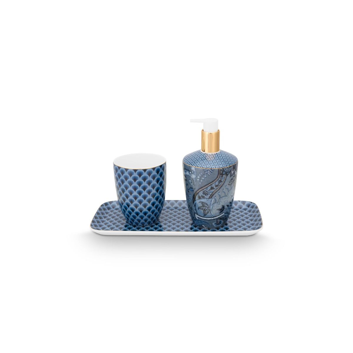 Set/3 Bathroom Accessories Kyoto Festival Blue