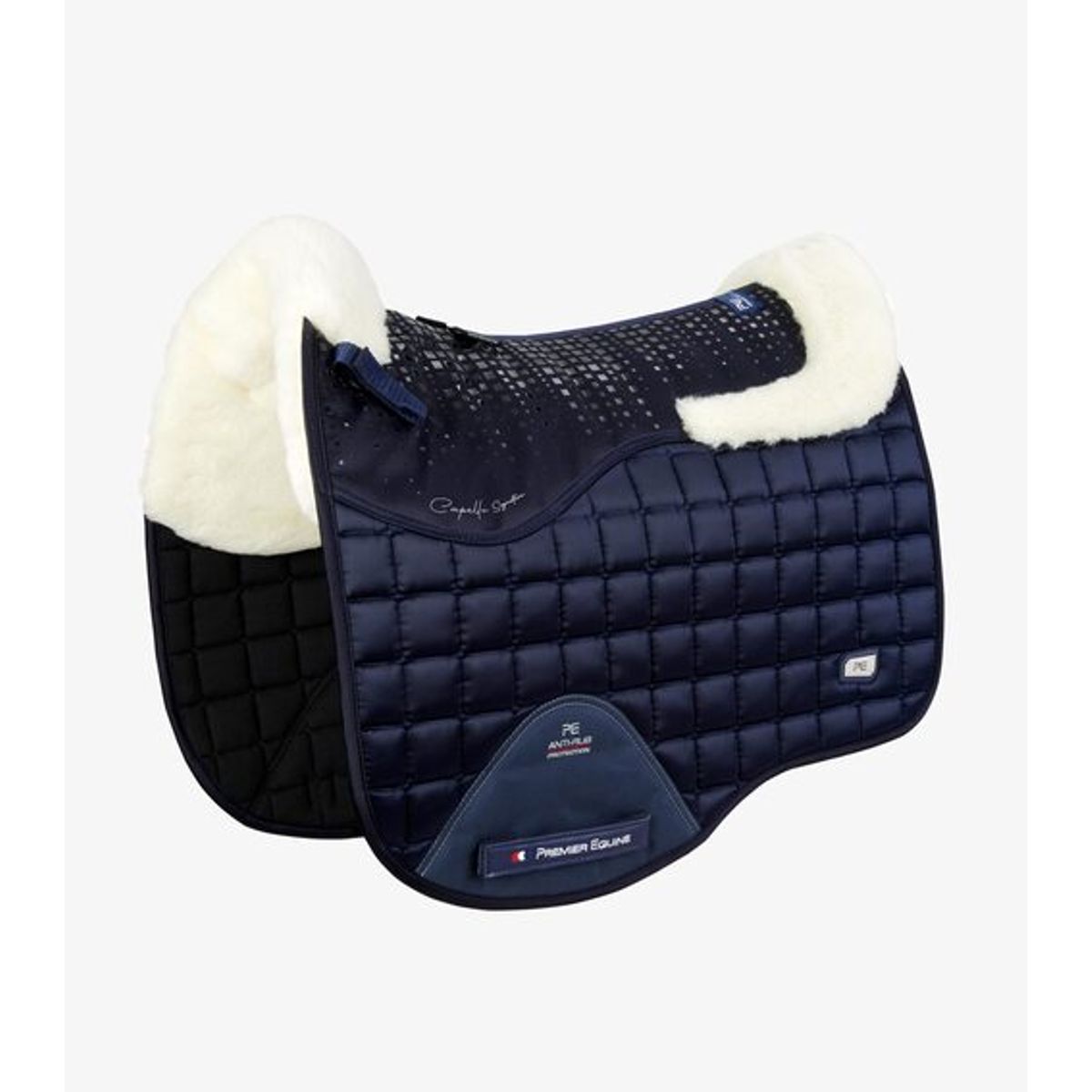 Premier Equine Capella Close Contact Merino Wool Dressur Underlag - Navy/natur merino