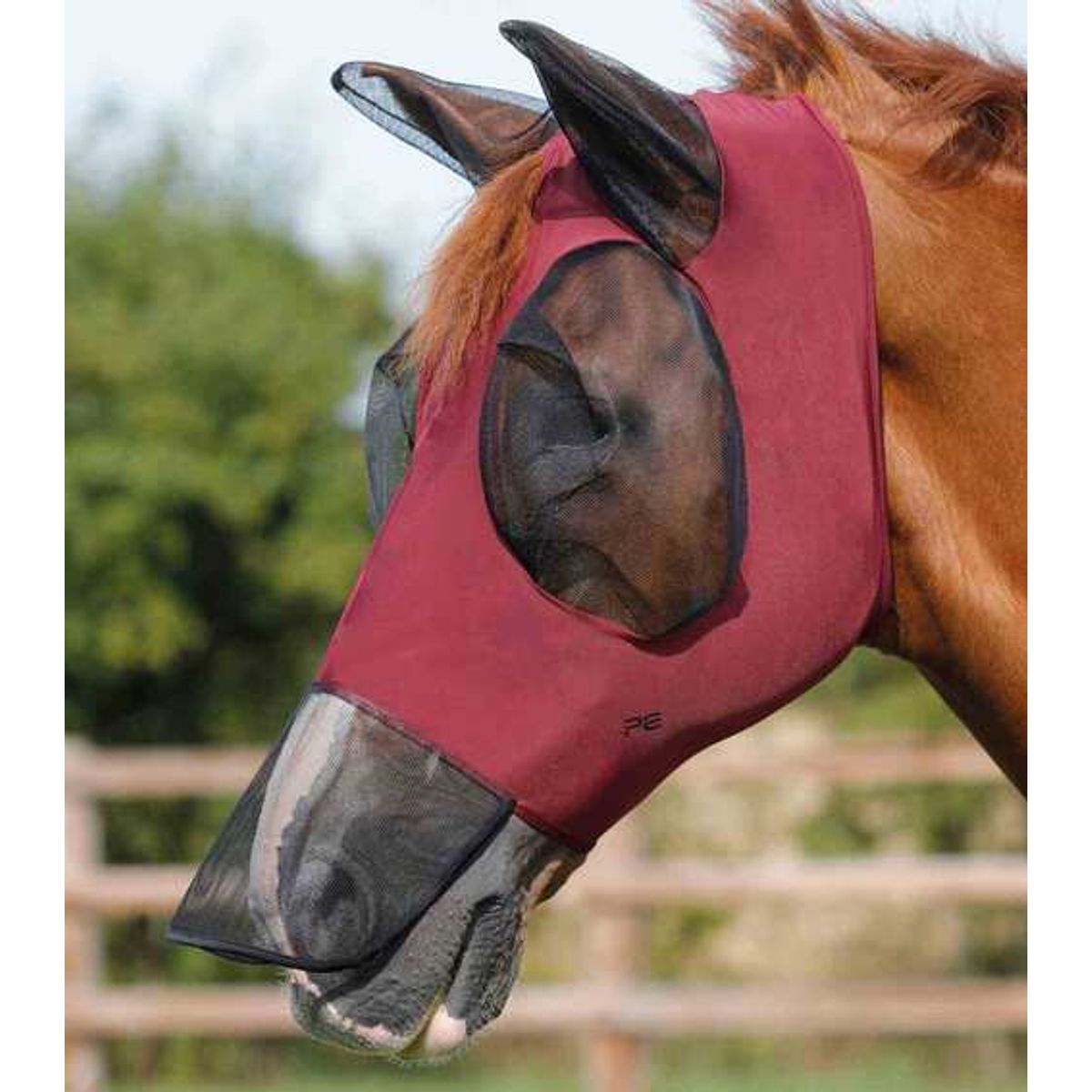 Premier Equine Comfort Lycra Xtra insektmaske med mulenet - Vinrød, S