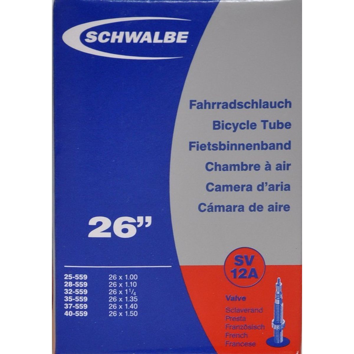 Schwalbe slange 26 x 1,00-1,50 med Racer ventil SV12A