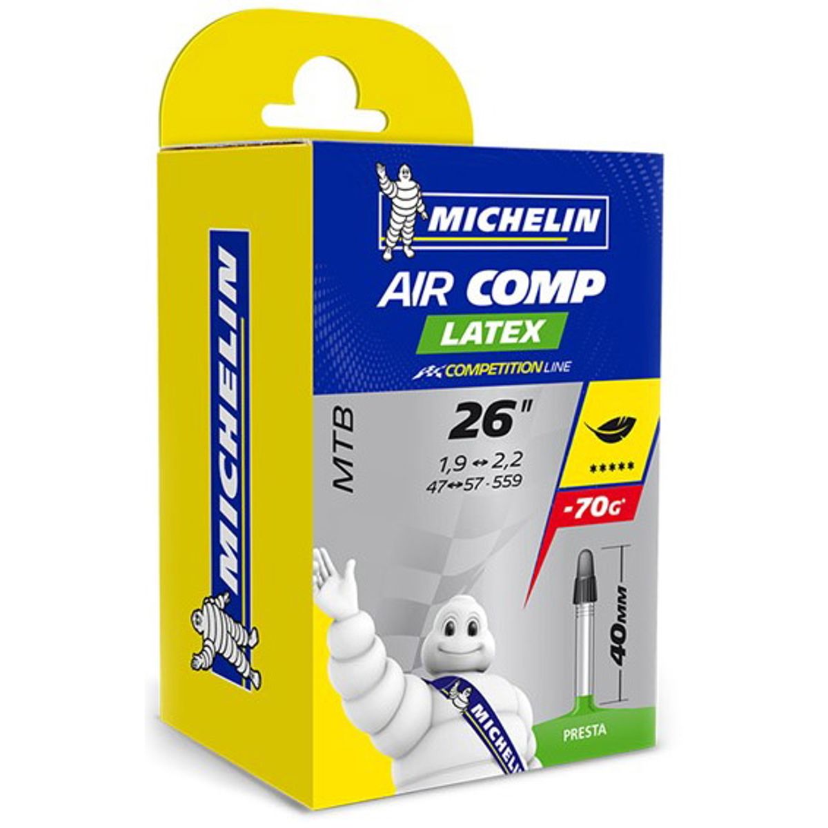 Michelin Aircomp Latex Tube 26x1.9/2.2 (47-57x559) Presta 40mm