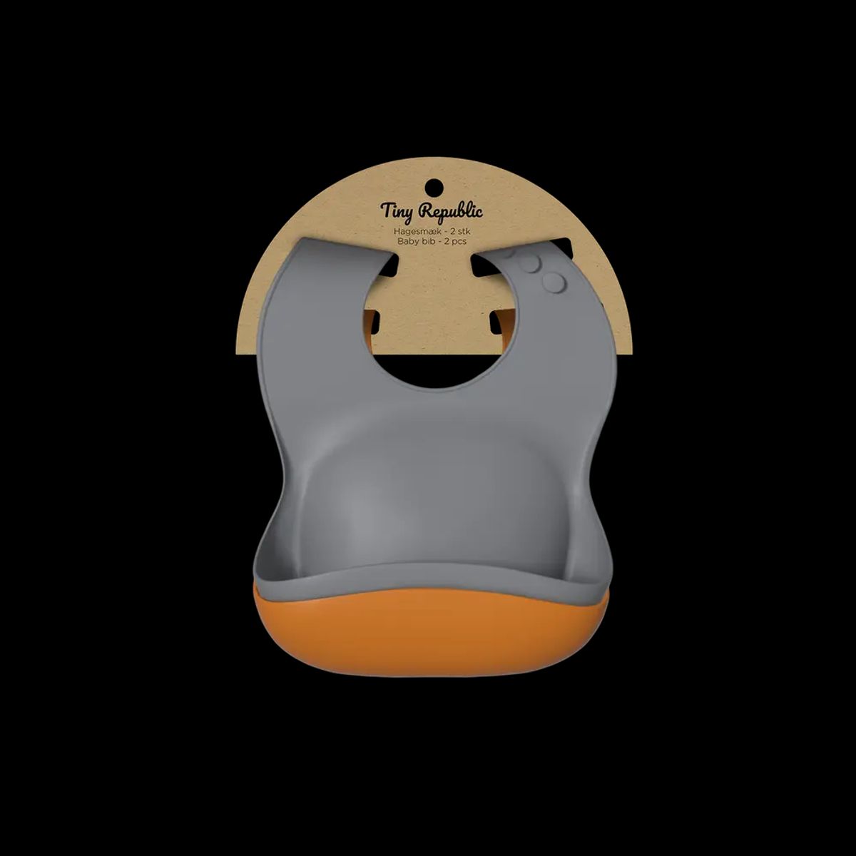 Silicone hagesmæk, 2-pk, grey +pumpkin