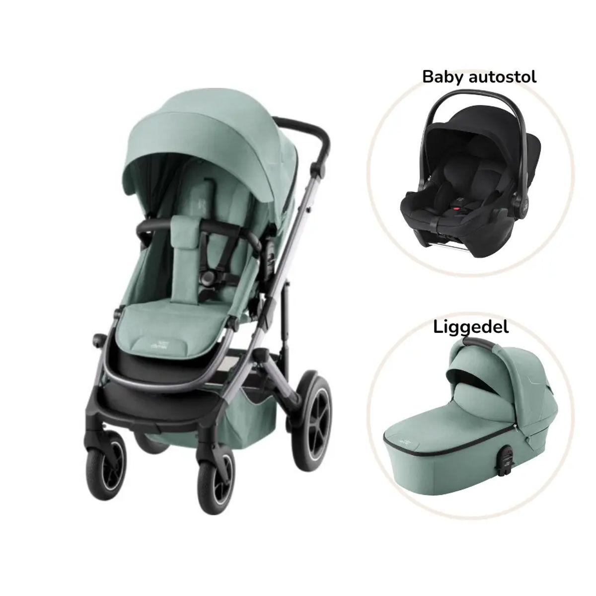 Smile 5Z inkl. liggedel og Baby-Safe Core autostol - jade green/space black