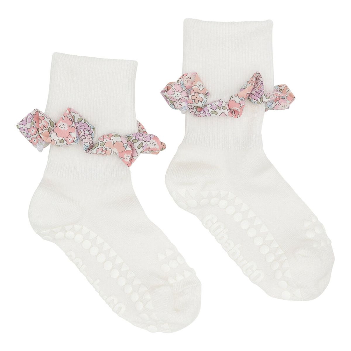 Skridsikre Strømper - Liberty - Off White / Michelle pink - 2-3 ÅR