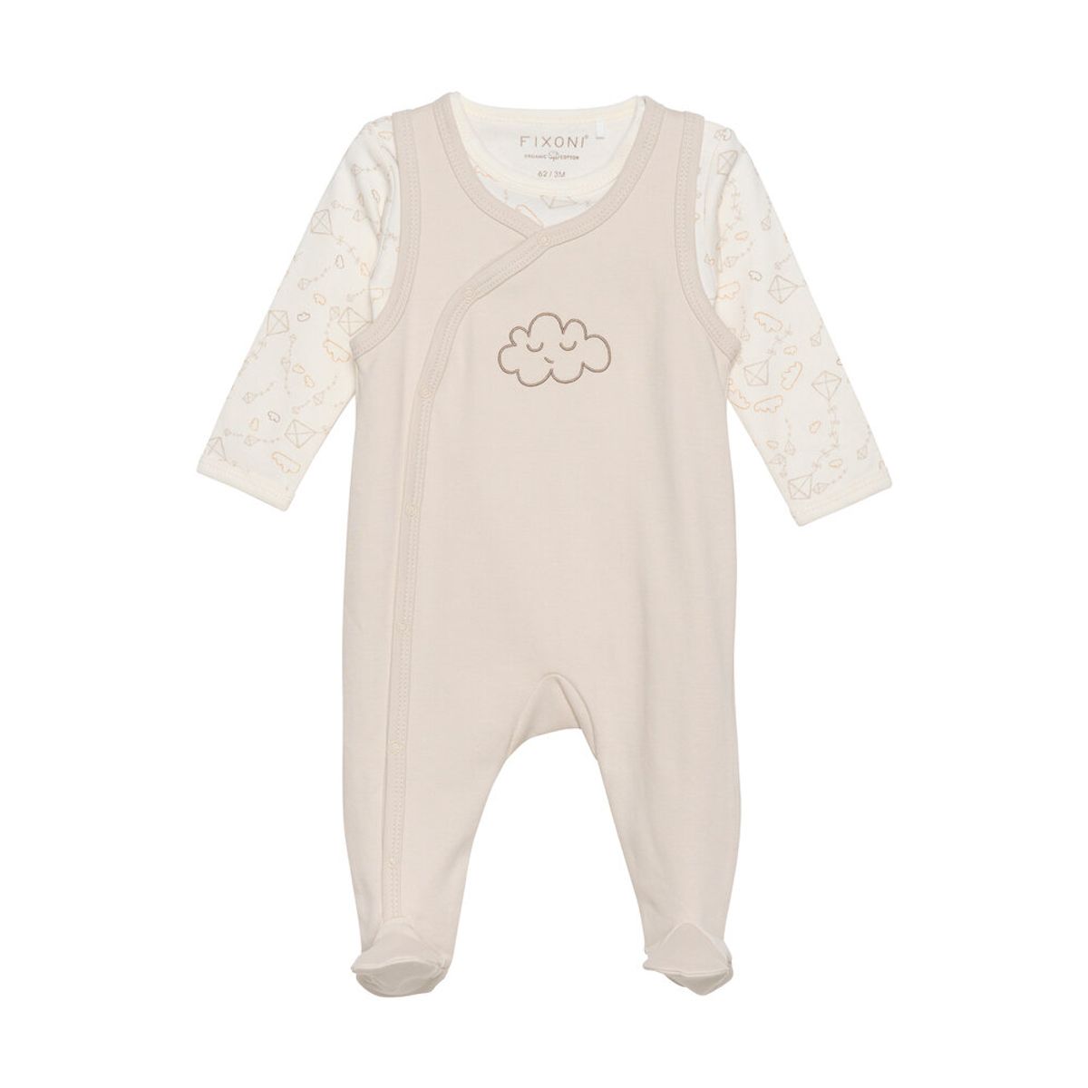 Body langærmet m.romper - Oatmeal - 56