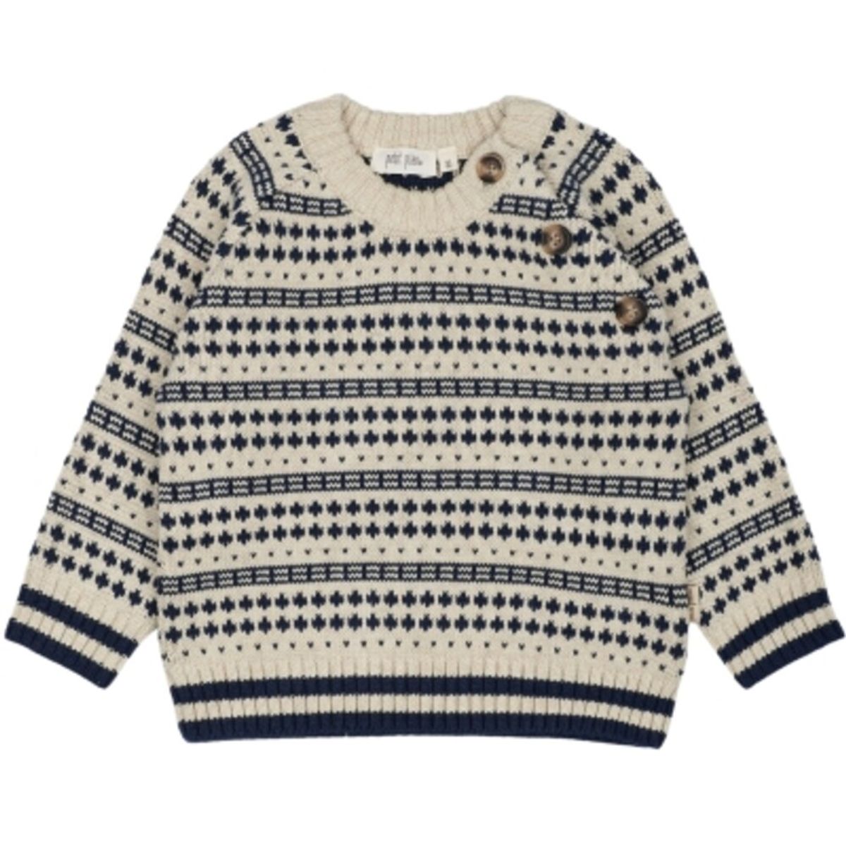 O-Neck Light Nordic Knit Sweater - Off white/deep cobalt - 86