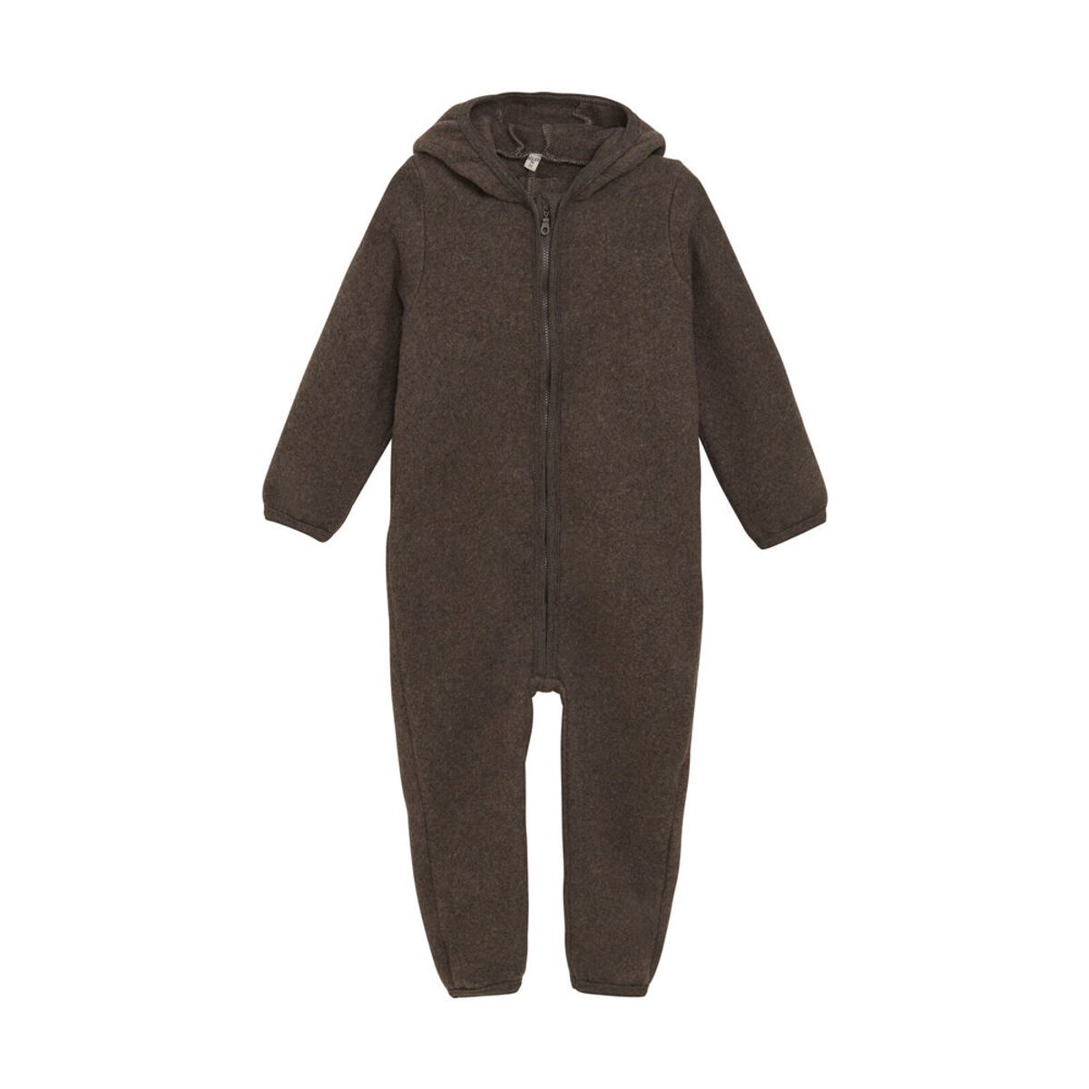 Køredragt m. ører Uld Fleece - Brown Melange - 92