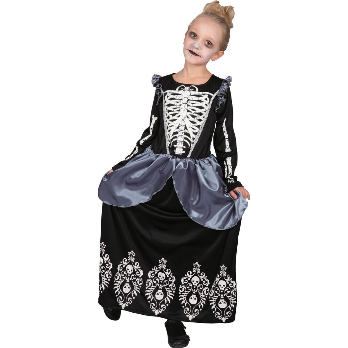 Skeleton Queen kostume - SORT - 8-10 ÅR