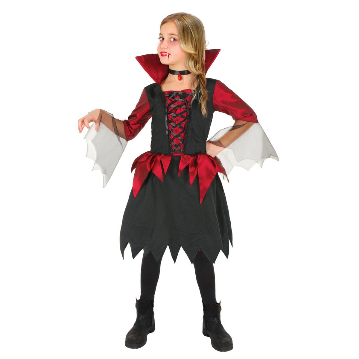 Vampiress kostume - SORT/RØD - 7-10 ÅR