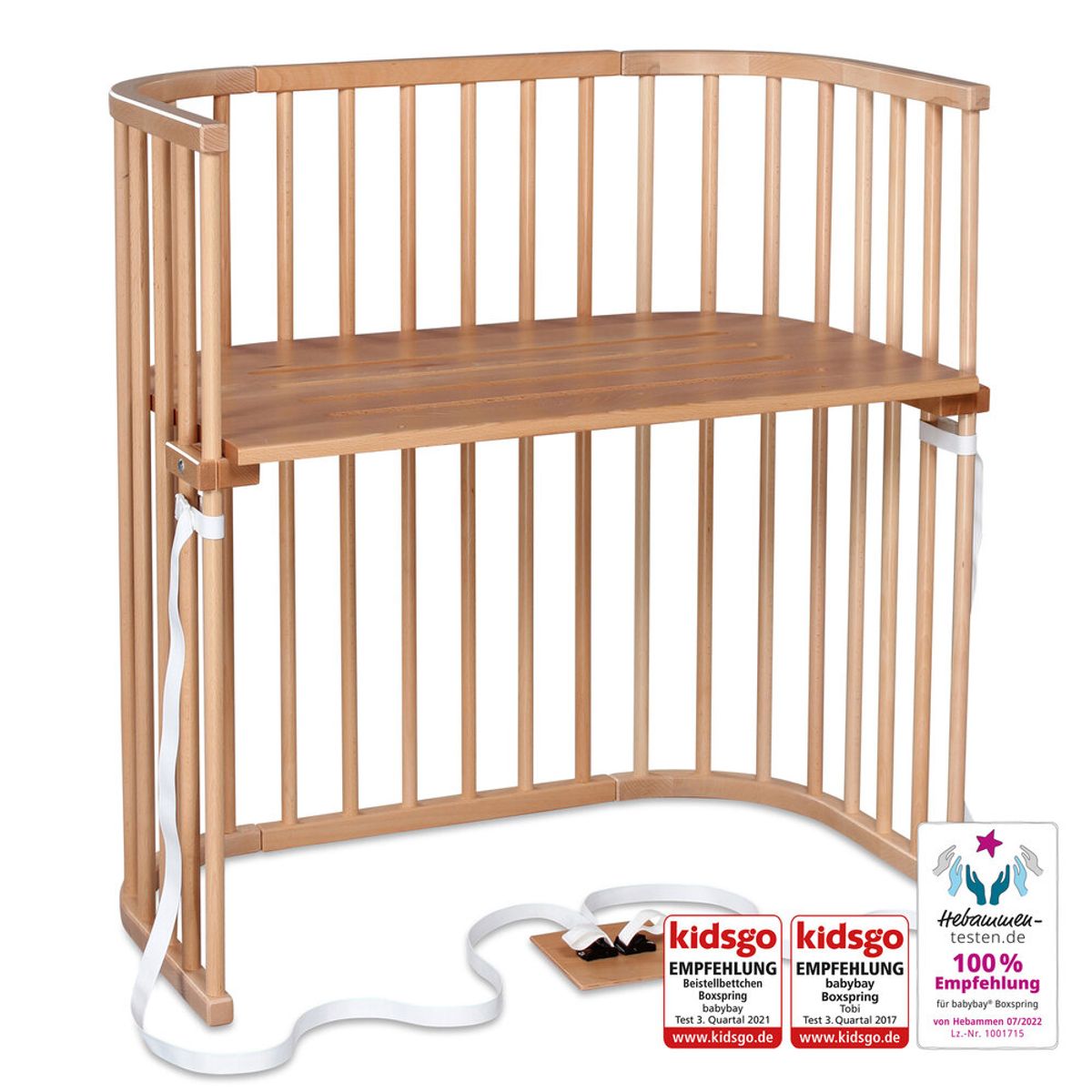 Boxspring bedside crib - natural varnished