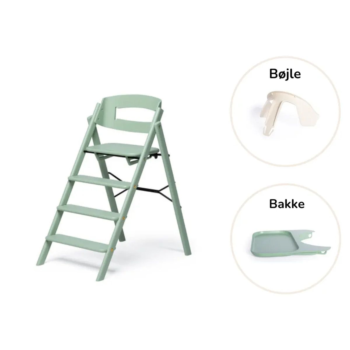 Klapp højstol foldbar bøg inkl. bøjle og bakke - pale green