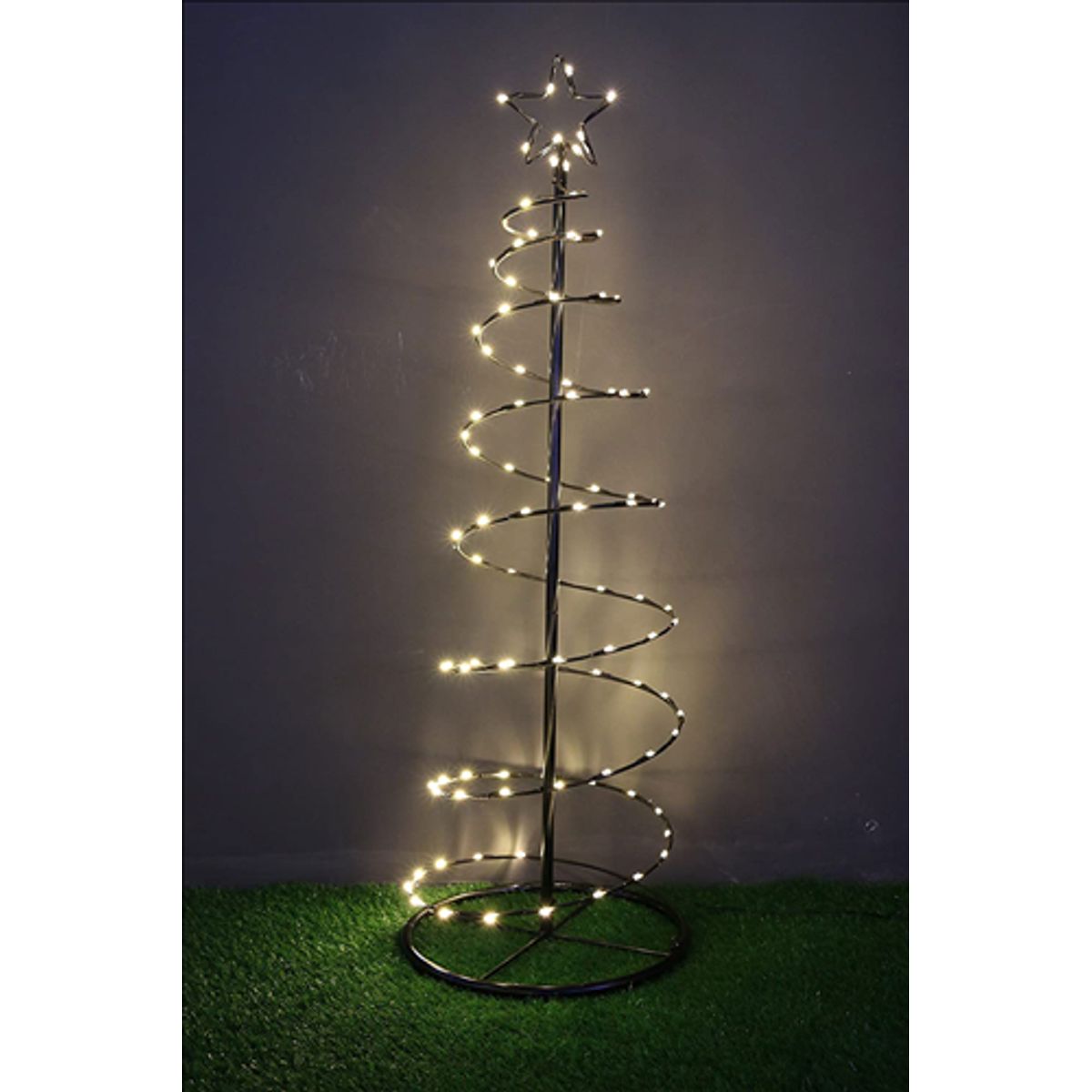 Juletræ 145 Cm. Sort M. 80 Led Spiral. Metal Med Topstjerne