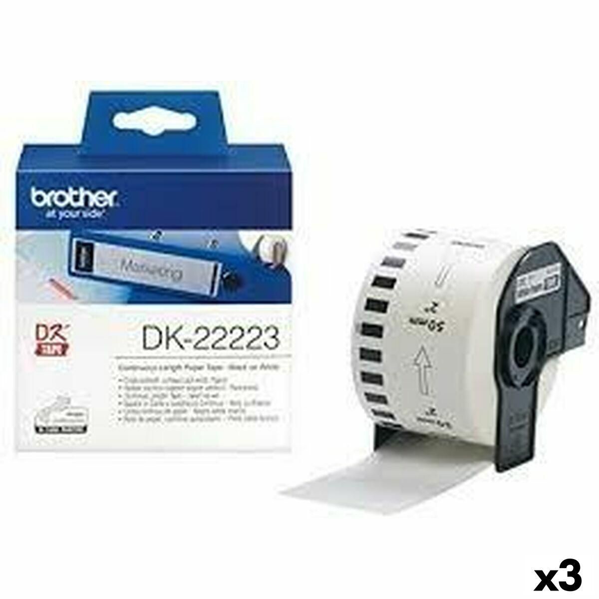 Papir I baner til printere Brother DK-22223 Hvid 50 mm x 30,48 m Sort (3 enheder)