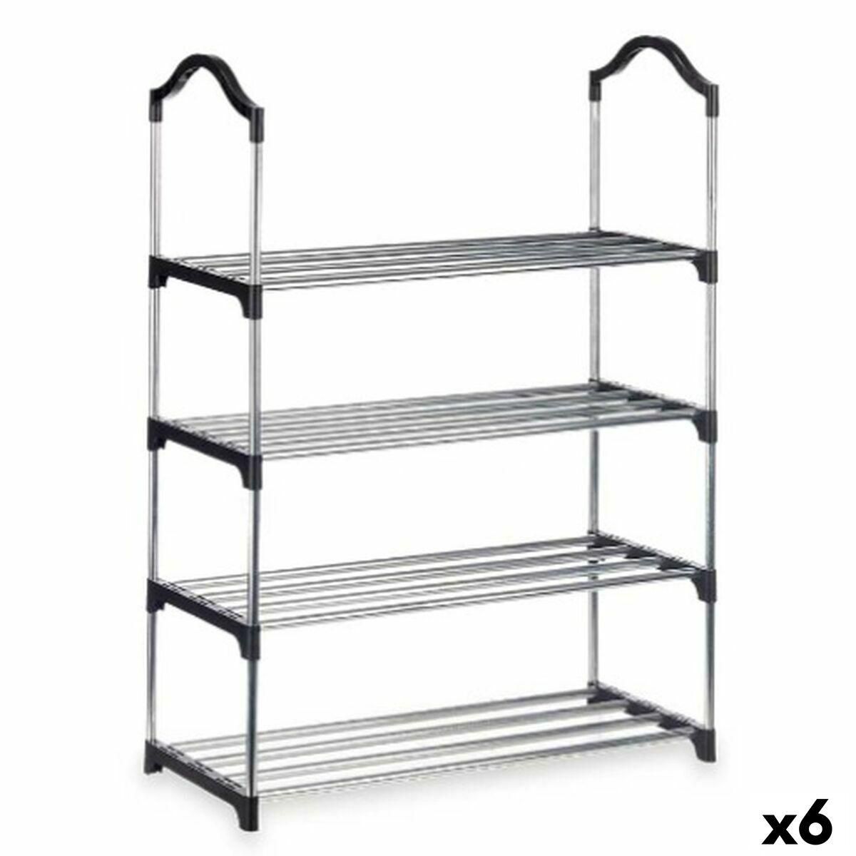 Skostativ 4 Hylder 76 x 26 x 58 cm Sølvfarvet Sort Metal (6 enheder)