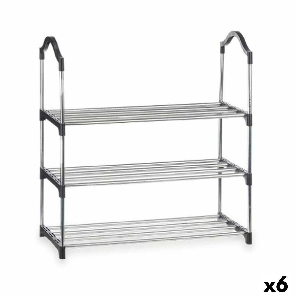 Skostativ 3 Hylder Sølvfarvet 58 x 26 x 58 cm Sort Metal (6 enheder)