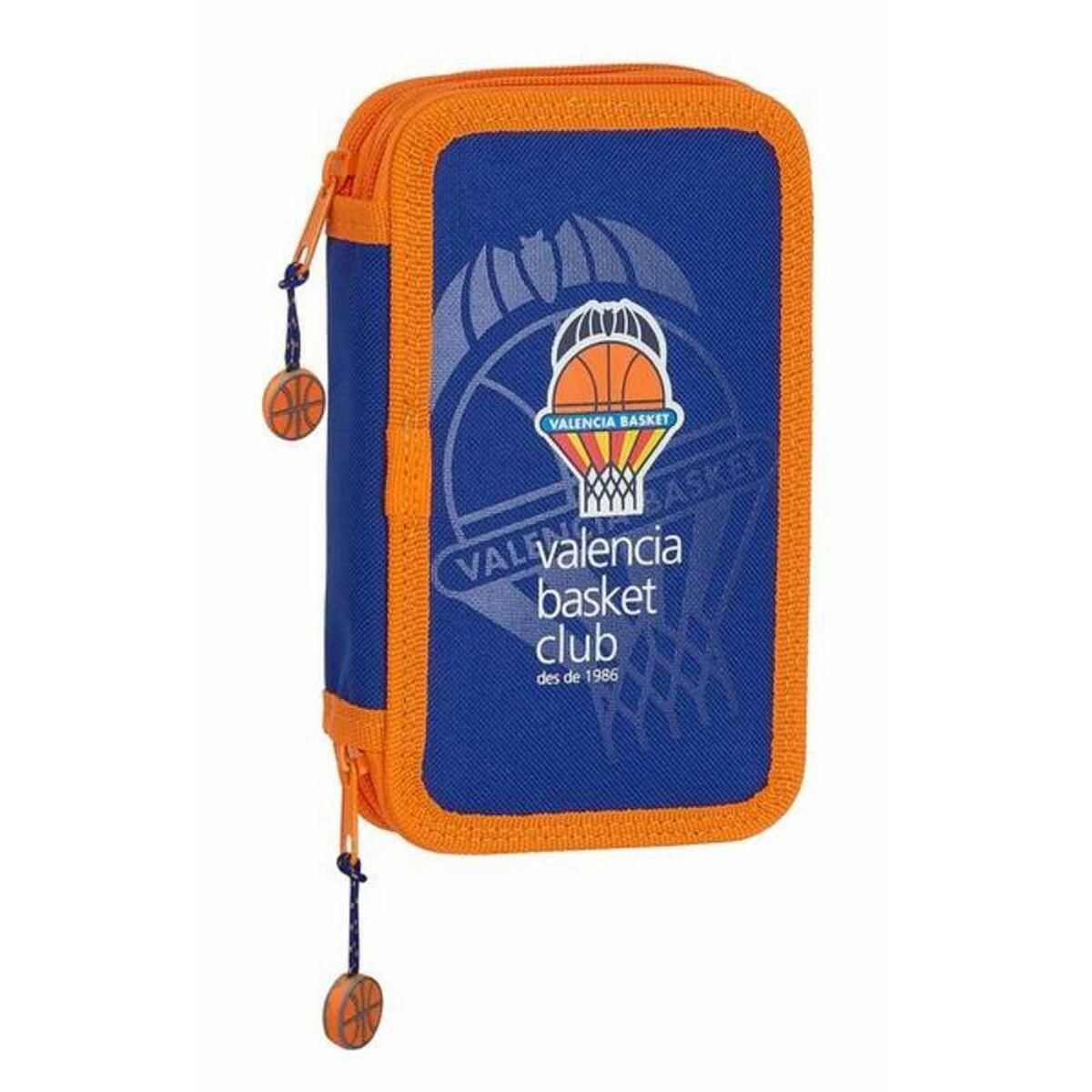 Dobbelt penalhus Valencia Basket M854 Blå Orange 12.5 x 19.5 x 4 cm (28 Dele)