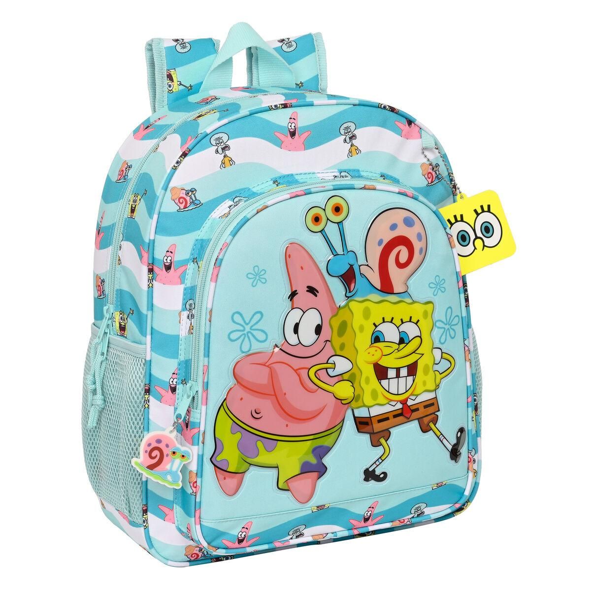 Skoletaske Spongebob Stay positive Blå Hvid (32 x 38 x 12 cm)