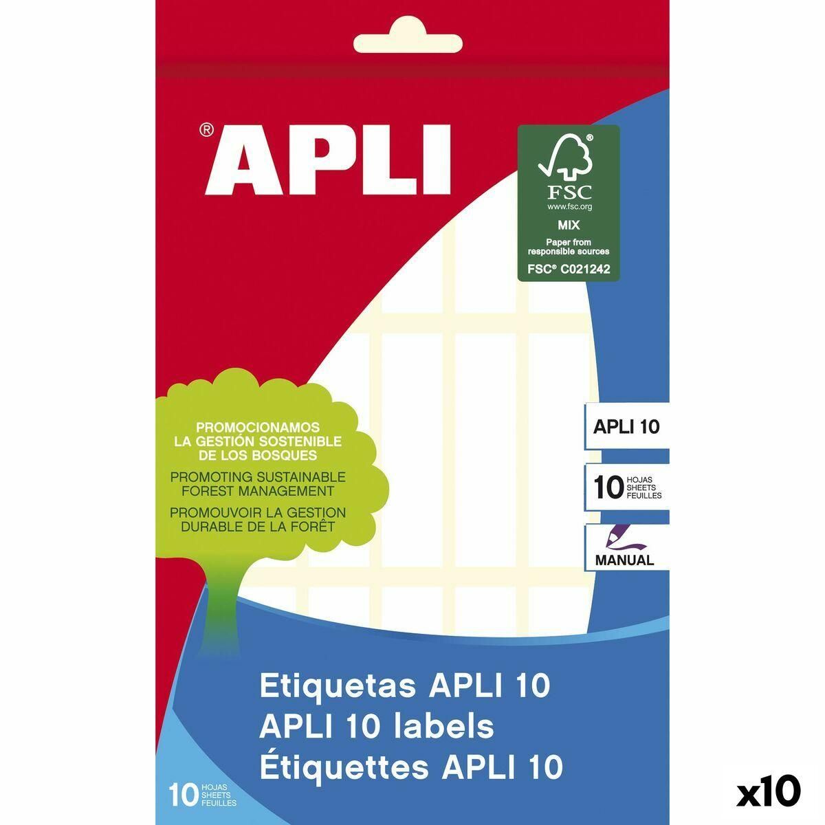 Etiketter Apli Hvid Papir 10 Ark 13 x 50 mm (10 enheder)