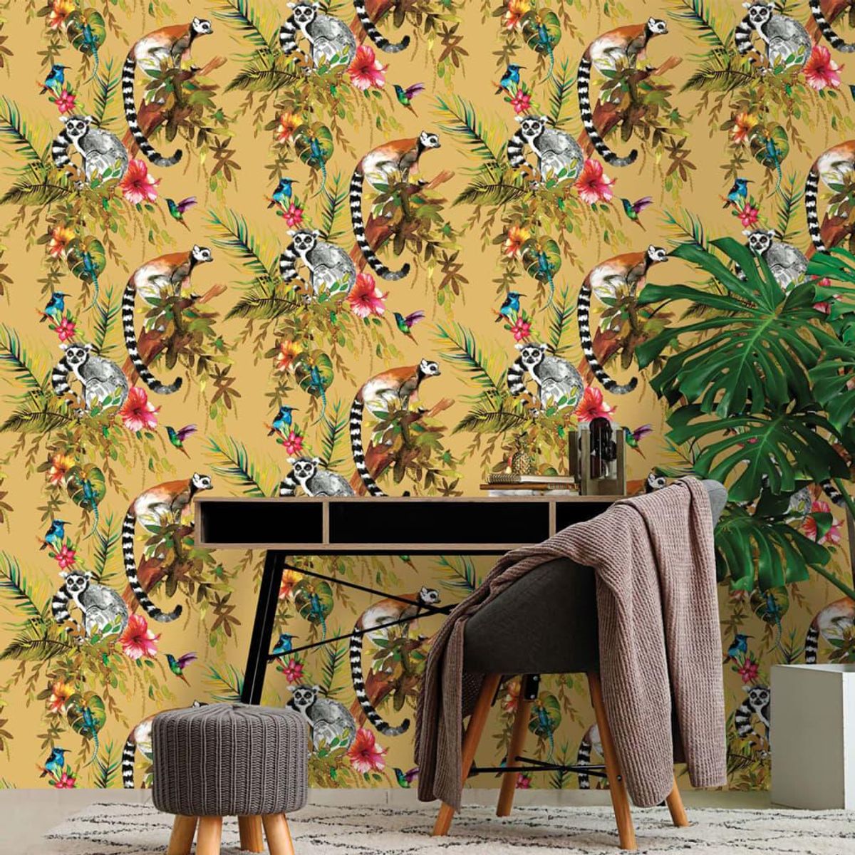 DUTCH WALLCOVERINGS tapet Lemur okkerfarvet