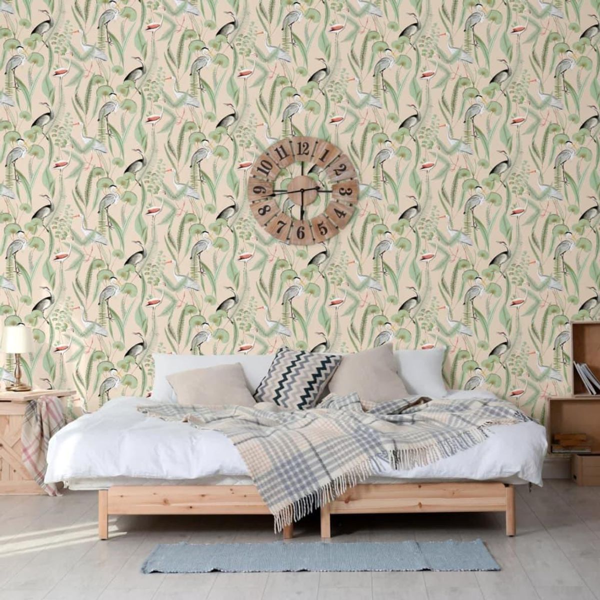 DUTCH WALLCOVERINGS tapet Flamingo cremefarvet og mintgrøn