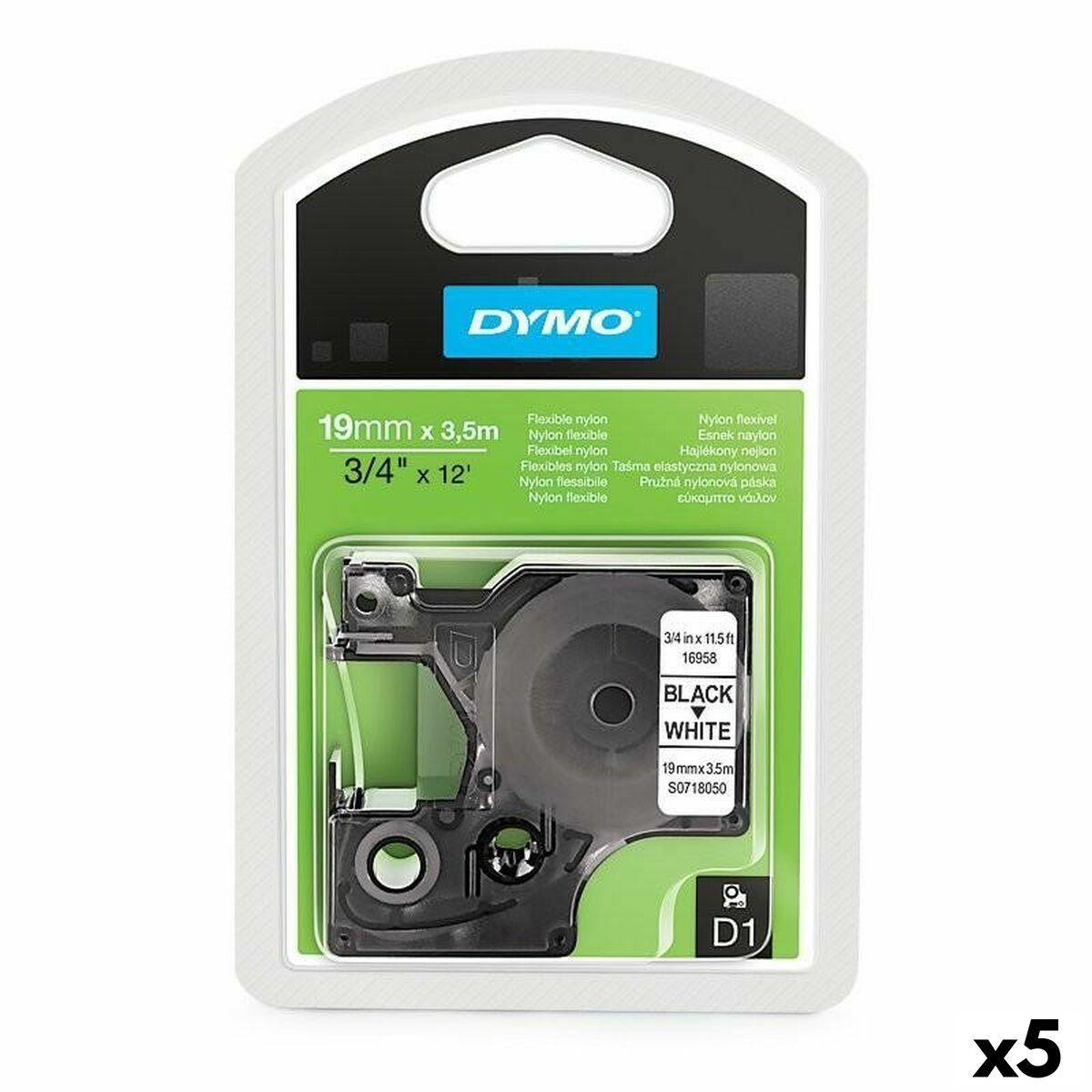 Termisk overførselsbånd Dymo D1 16958 Hvid Sort 19 mm x 3,5 m (5 enheder)