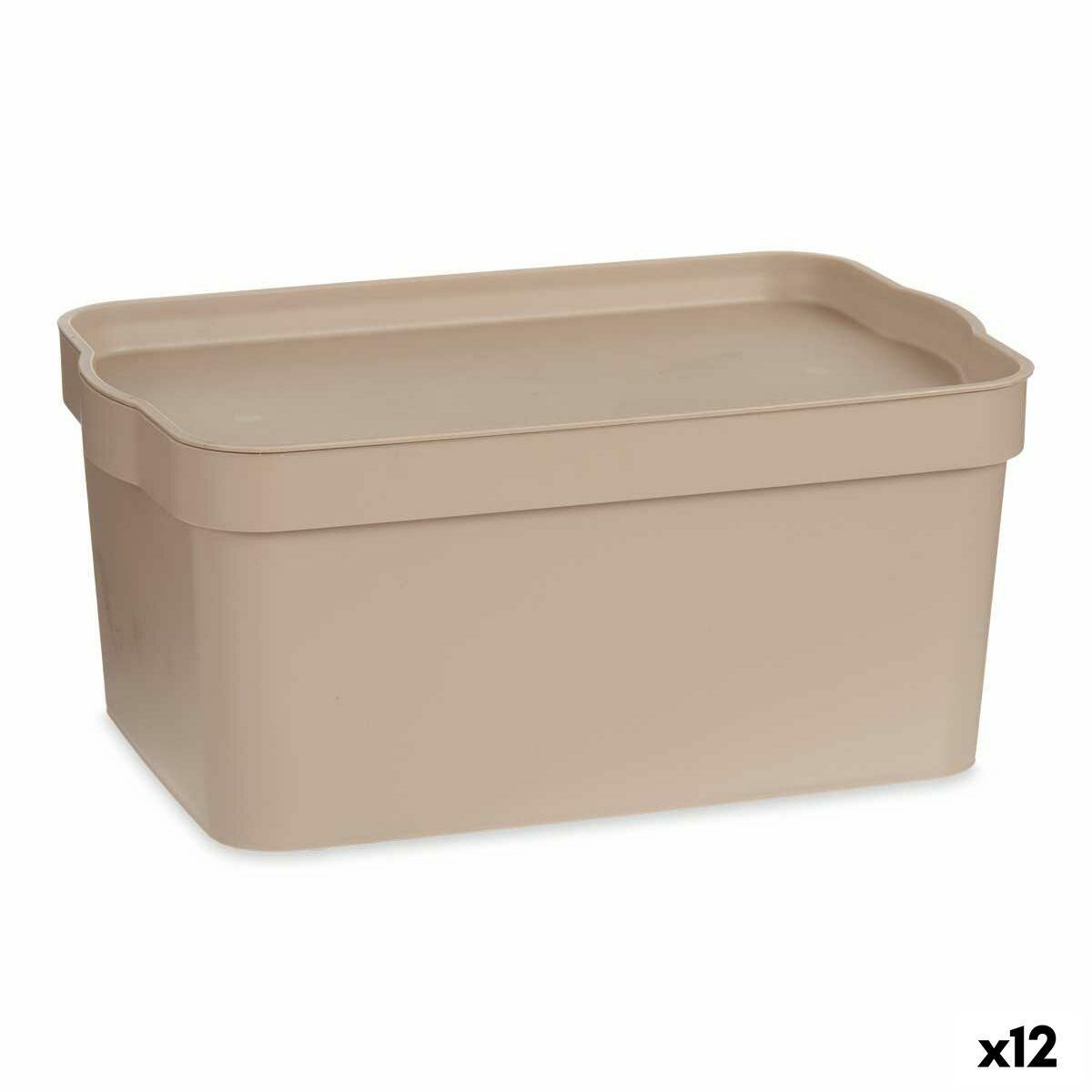 Opbevaringsboks med låg Beige Plastik 7,5 L 21,5 x 14,5 x 32 cm (12 enheder)