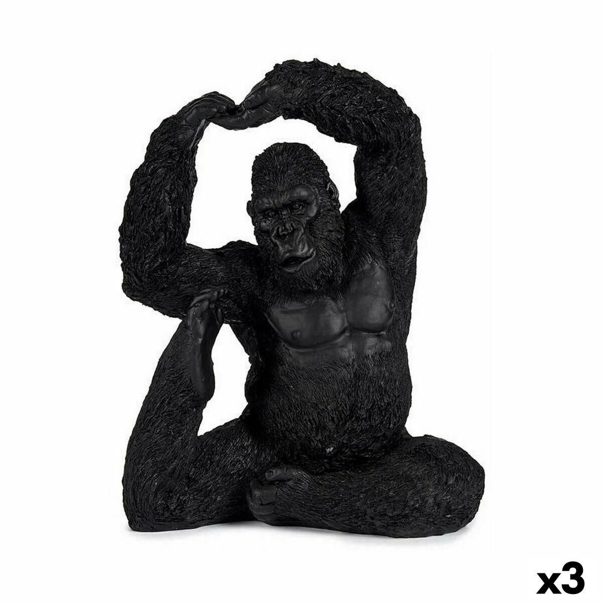 Dekorativ figur Yoga Gorilla Sort 15,2 x 31,5 x 26,5 cm (3 enheder)