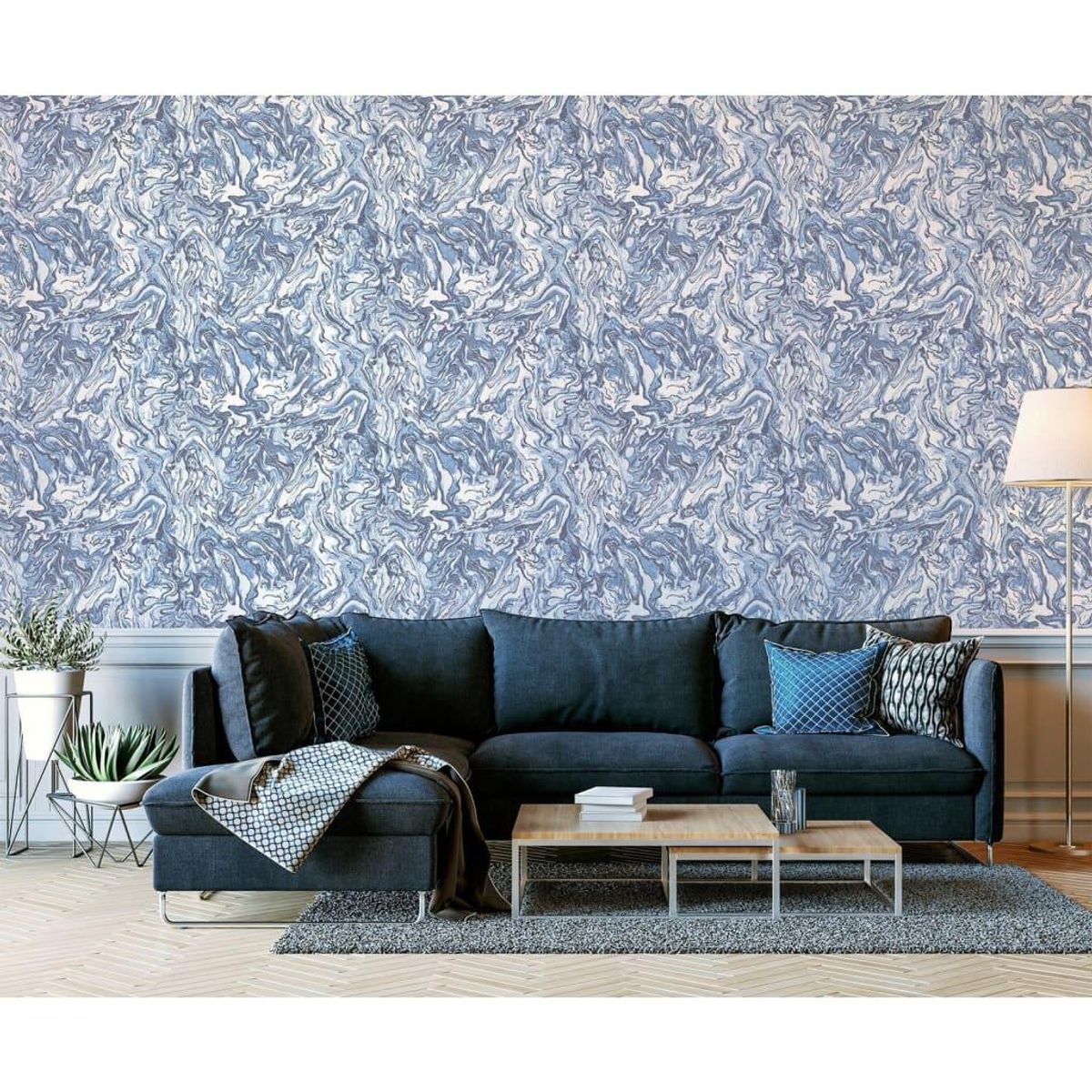 DUTCH WALLCOVERINGS tapet Liquid Marble blå