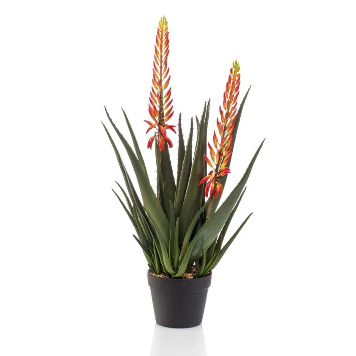 Emerald kunstig aloe vera med 2 blomster i potte 80 cm