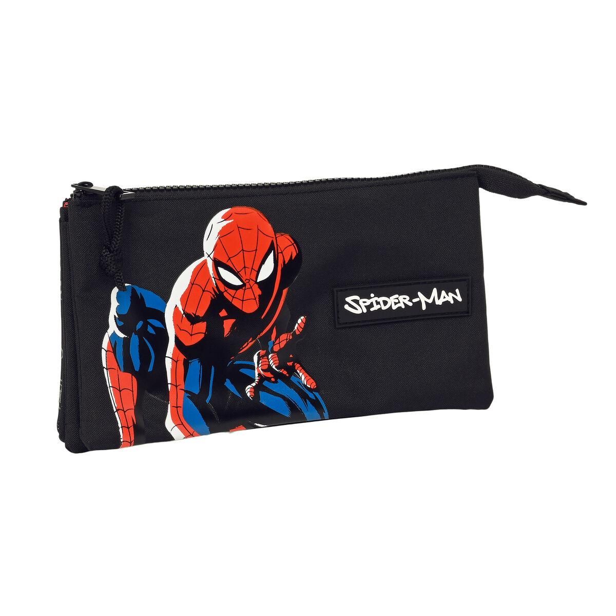 Tredobbelt bæretaske Spiderman Hero Sort 22 x 12 x 3 cm