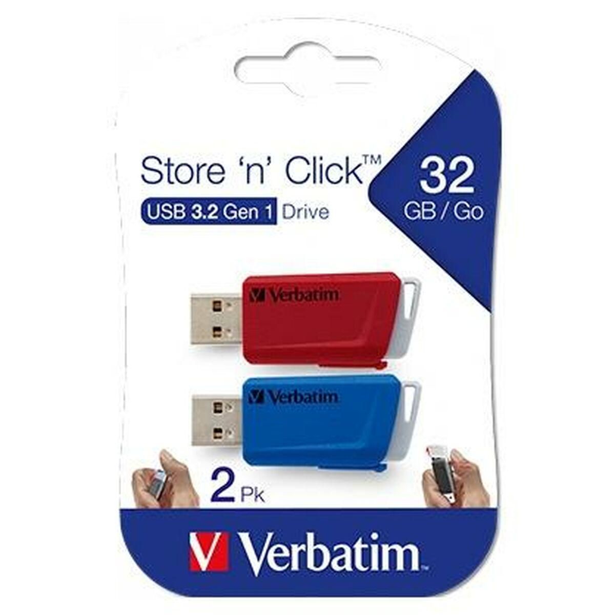 USB stick Verbatim Store 'n' Click 2 Dele Blå Multifarvet 32 GB